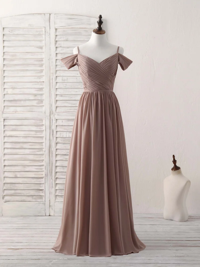 Robe de demoiselle d'honneur élégante en mousseline de soie champagne foncé à col en V