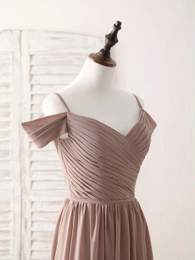 Robe de demoiselle d'honneur élégante en mousseline de soie champagne foncé à col en V