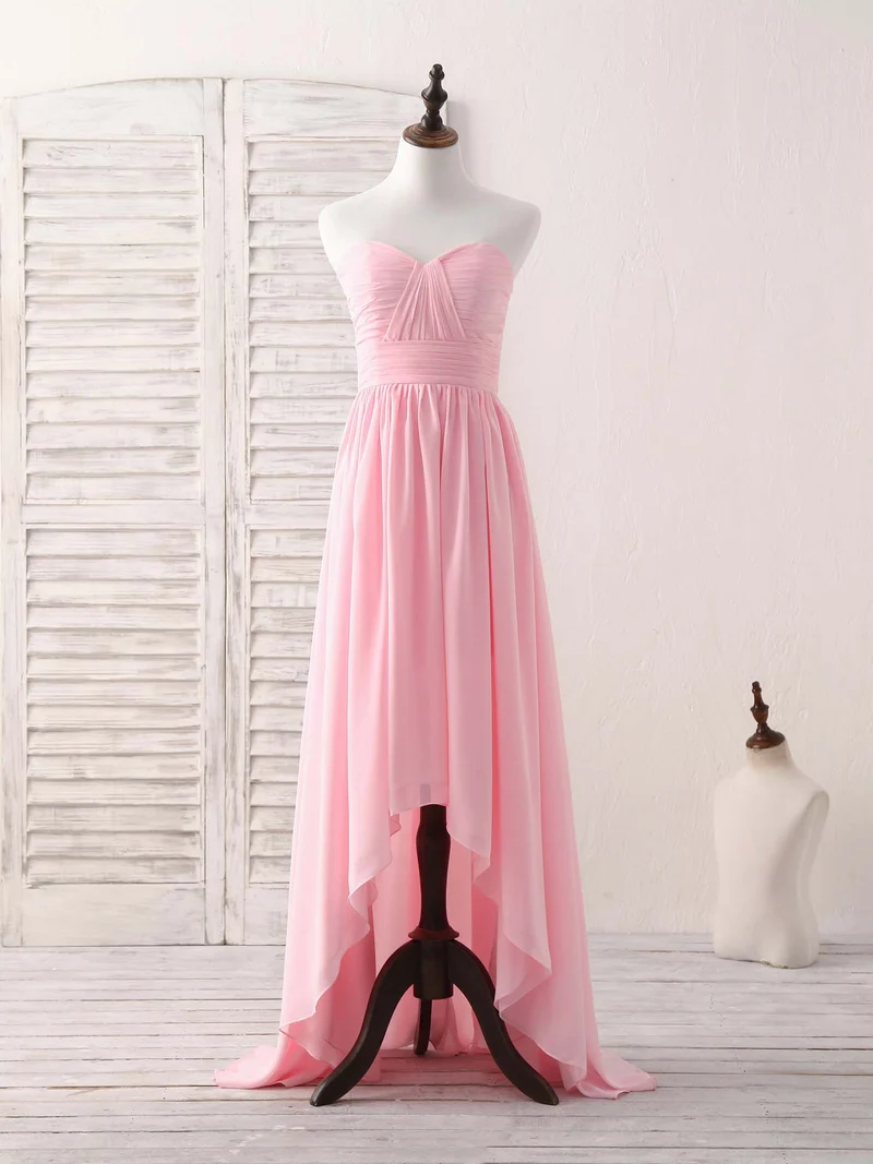 Robe de demoiselle d'honneur élégante en mousseline rose à décolleté en cœur, coupe asymétrique, pour occasions spéciales