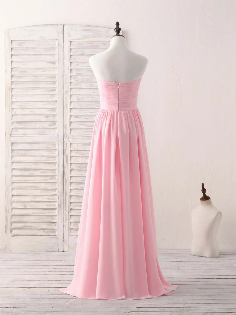 Robe de demoiselle d'honneur élégante en mousseline rose à décolleté en cœur, coupe asymétrique, pour occasions spéciales