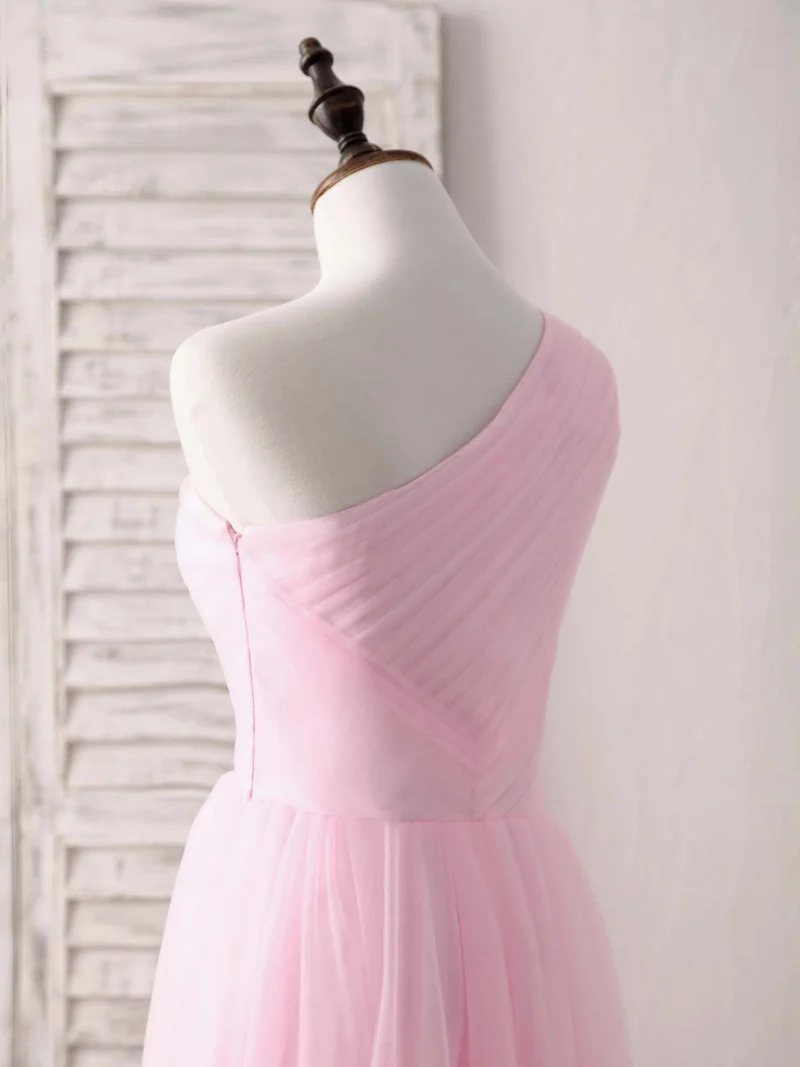 Robe de bal longue et élégante en tulle rose à une épaule – Robe de demoiselle d'honneur idéale