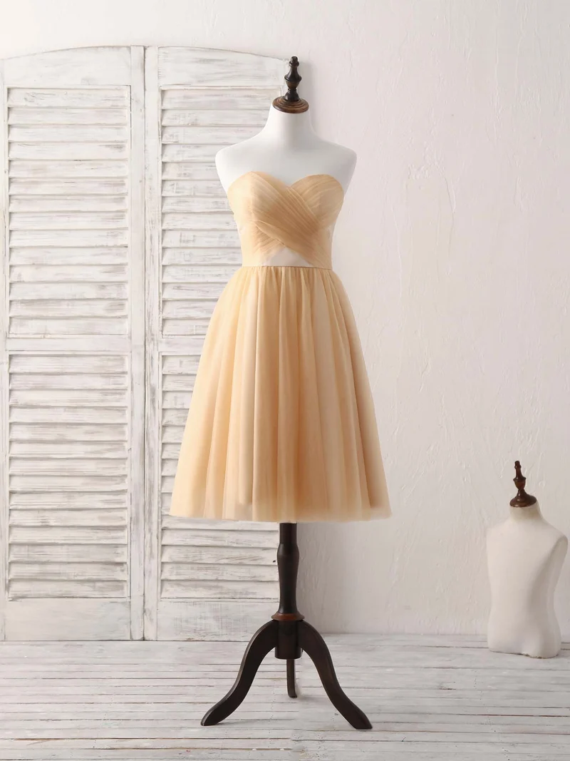 Robe de bal courte élégante en tulle champagne, robe de demoiselle d'honneur chic pour les occasions spéciales
