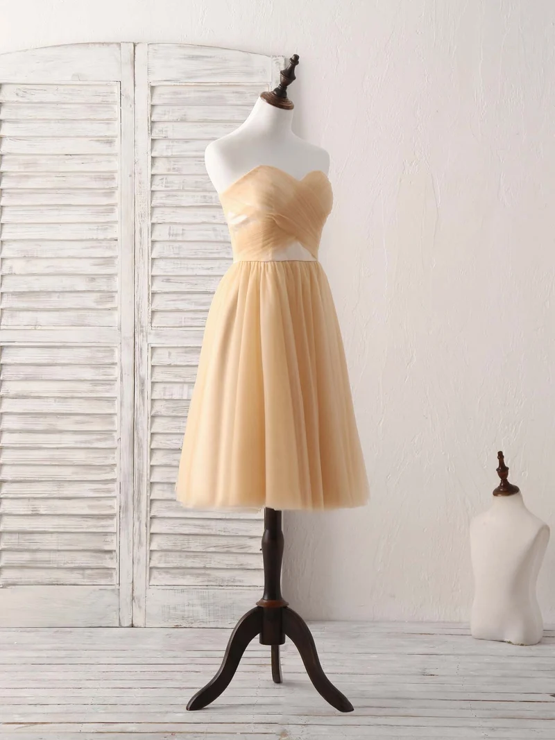 Robe de bal courte élégante en tulle champagne, robe de demoiselle d'honneur chic pour les occasions spéciales