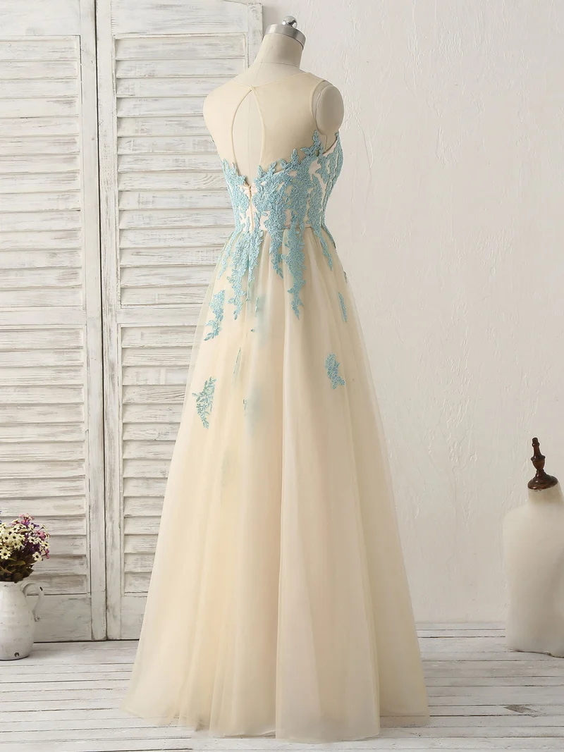 Robe de demoiselle d'honneur élégante en tulle et dentelle verte à manches longues