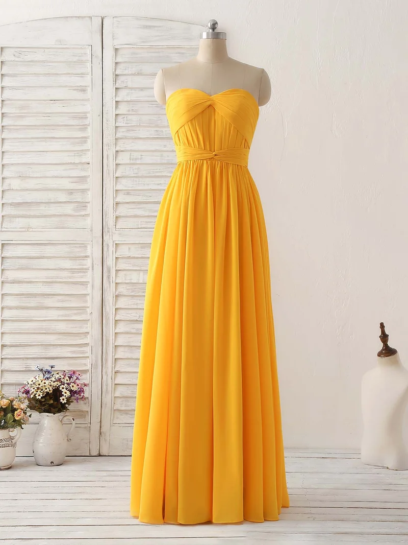 Robe de bal longue jaune élégante en mousseline de soie, robe de demoiselle d'honneur simple pour occasions spéciales