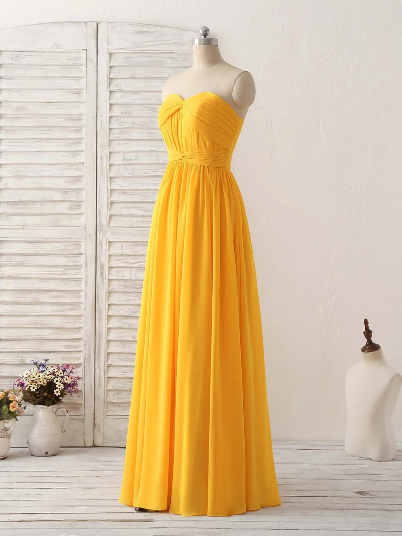 Robe de bal longue jaune élégante en mousseline de soie, robe de demoiselle d'honneur simple pour occasions spéciales