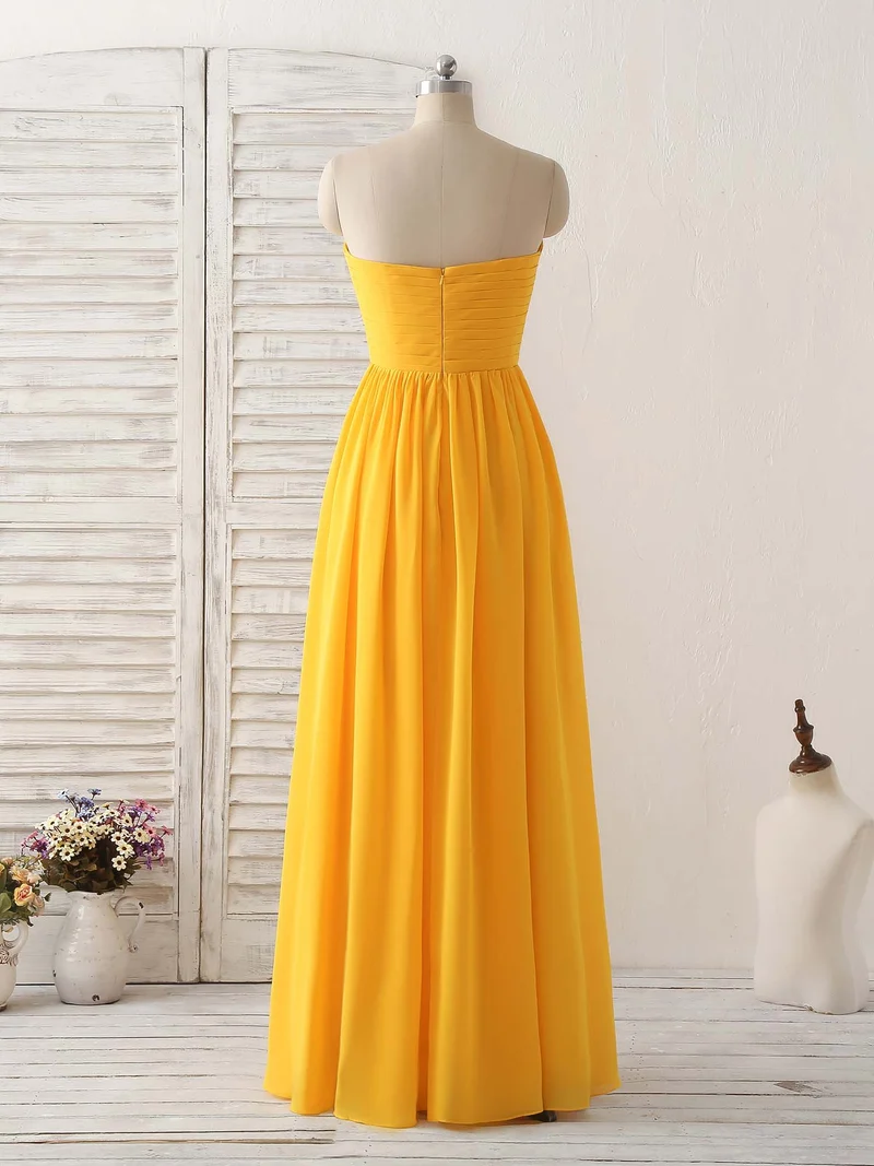 Robe de bal longue jaune élégante en mousseline de soie, robe de demoiselle d'honneur simple pour occasions spéciales