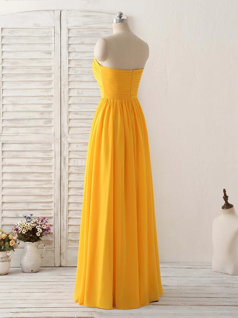Robe de bal longue jaune élégante en mousseline de soie, robe de demoiselle d'honneur simple pour occasions spéciales