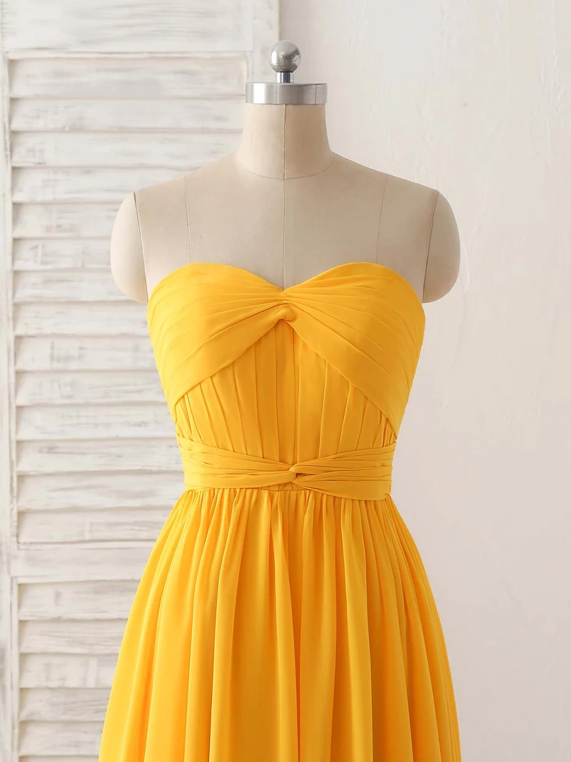 Robe de bal longue jaune élégante en mousseline de soie, robe de demoiselle d'honneur simple pour occasions spéciales