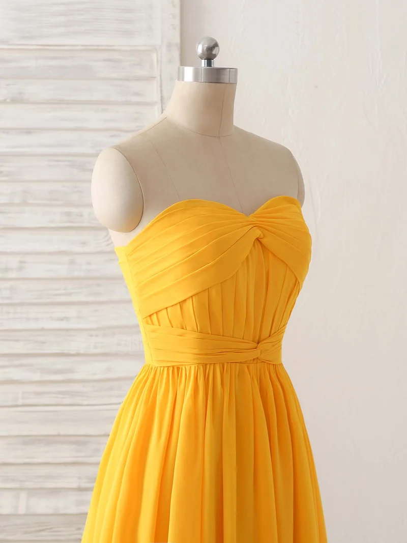 Robe de bal longue jaune élégante en mousseline de soie, robe de demoiselle d'honneur simple pour occasions spéciales