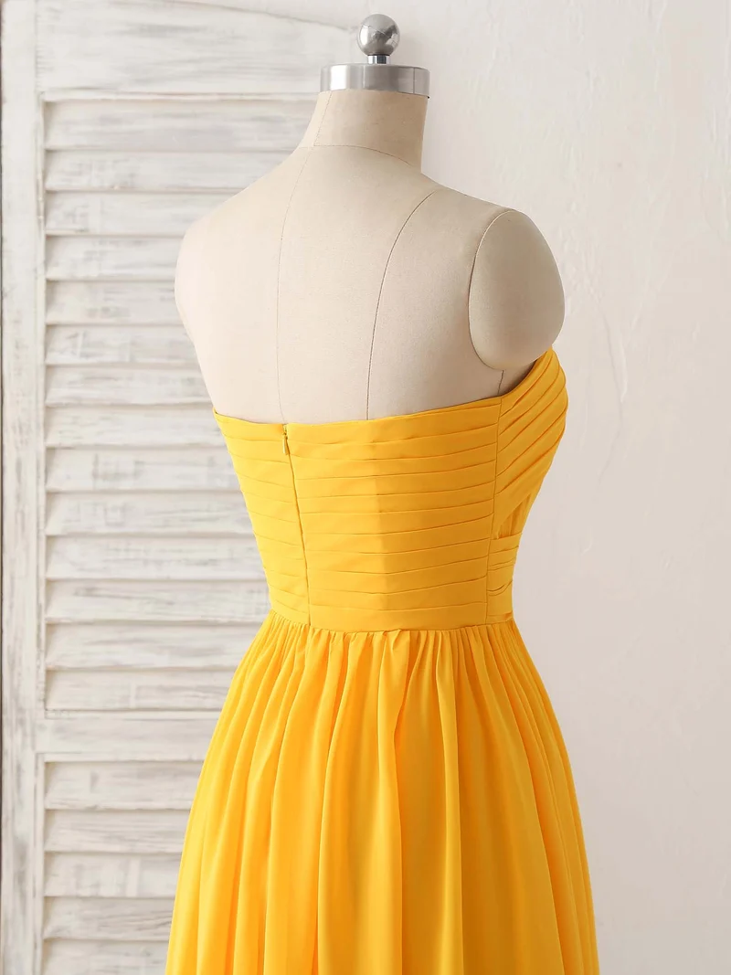 Robe de bal longue jaune élégante en mousseline de soie, robe de demoiselle d'honneur simple pour occasions spéciales