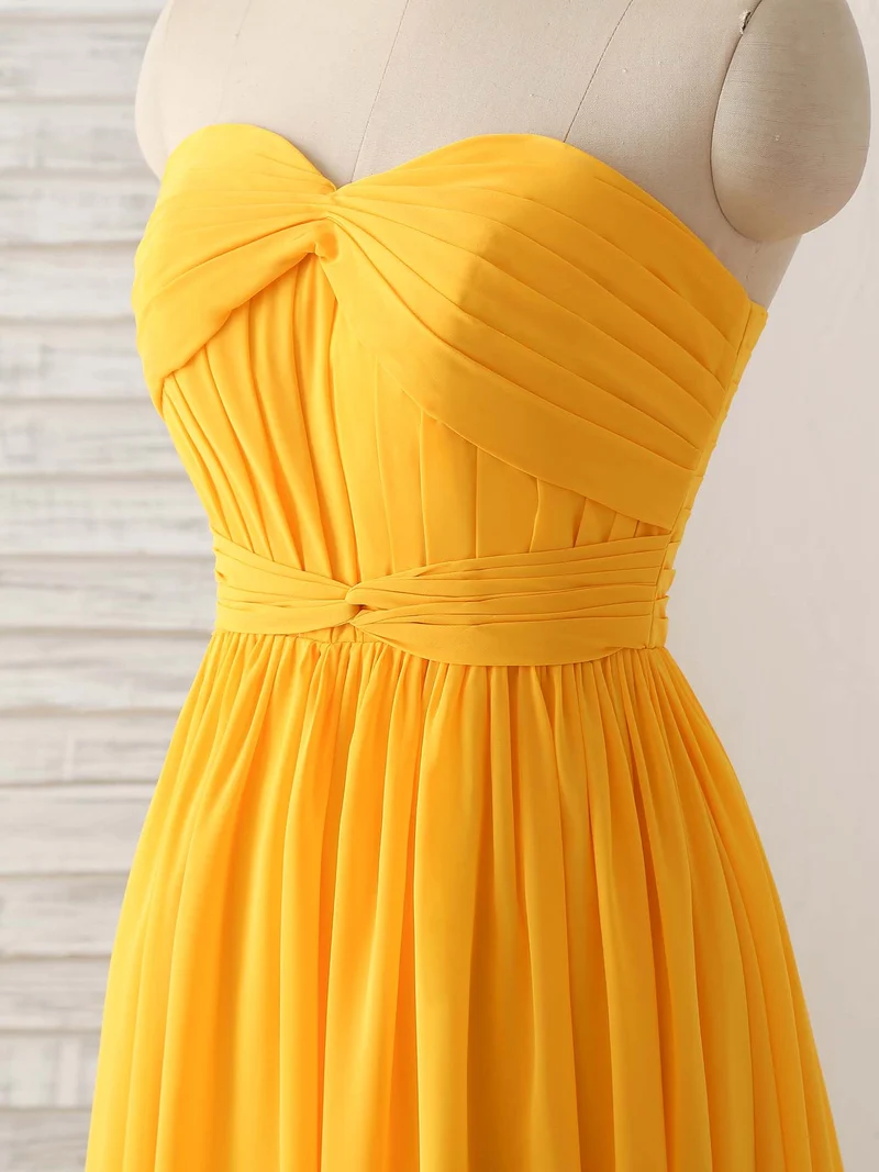 Robe de bal longue jaune élégante en mousseline de soie, robe de demoiselle d'honneur simple pour occasions spéciales