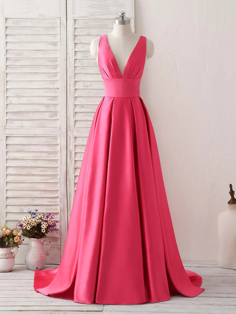 Robe de bal longue élégante à col en V : robe de soirée dos nu pour demoiselles d'honneur