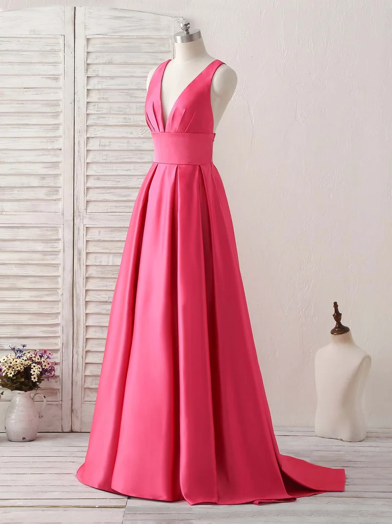 Robe de bal longue élégante à col en V : robe de soirée dos nu pour demoiselles d'honneur