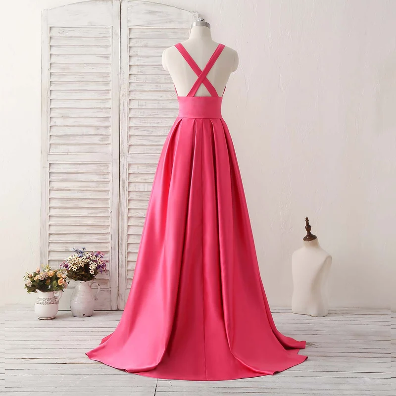 Robe de bal longue élégante à col en V : robe de soirée dos nu pour demoiselles d'honneur