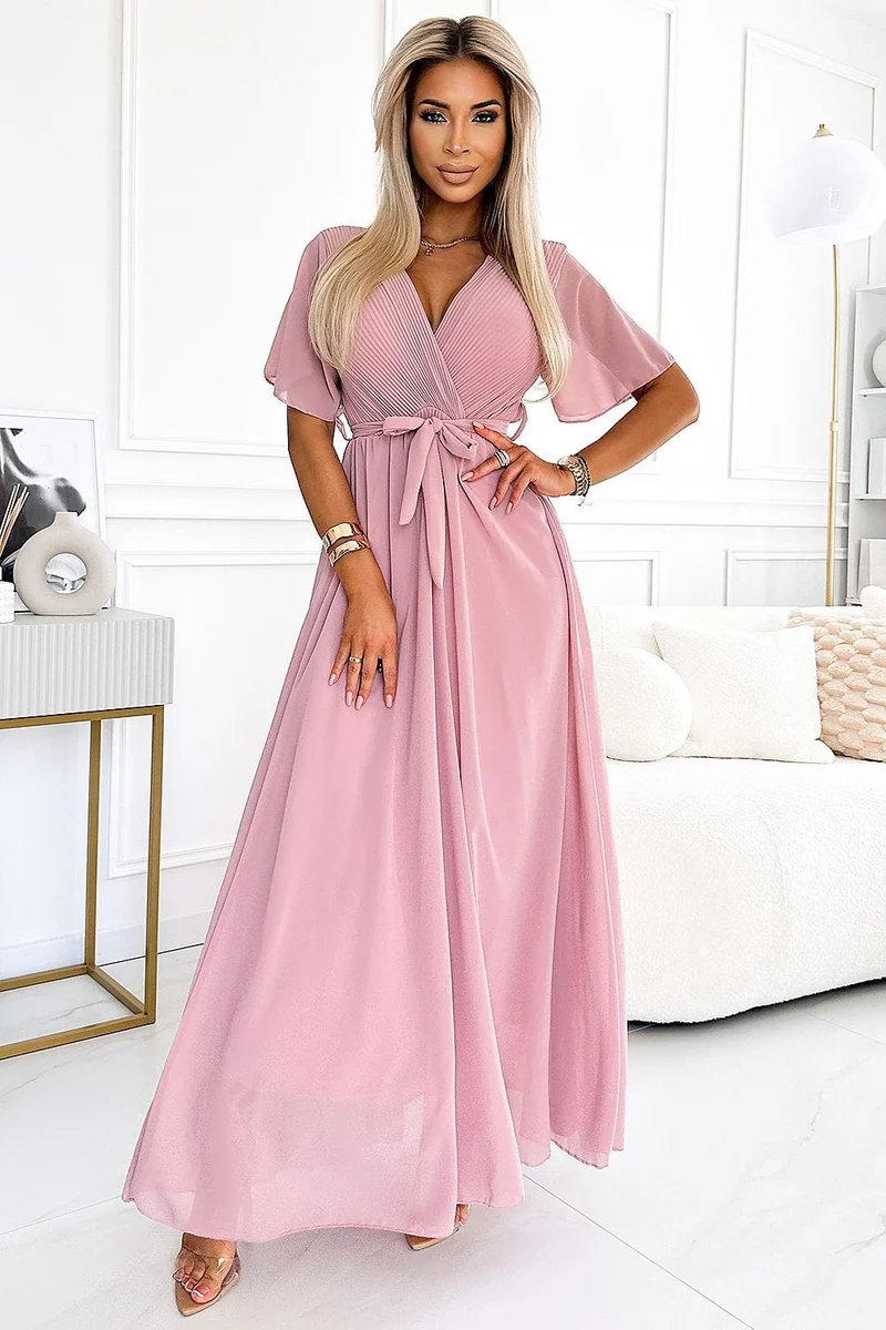 Robe chic rose longue fluide