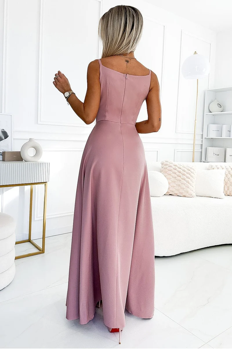 Robe de bal chic rose longue fendue