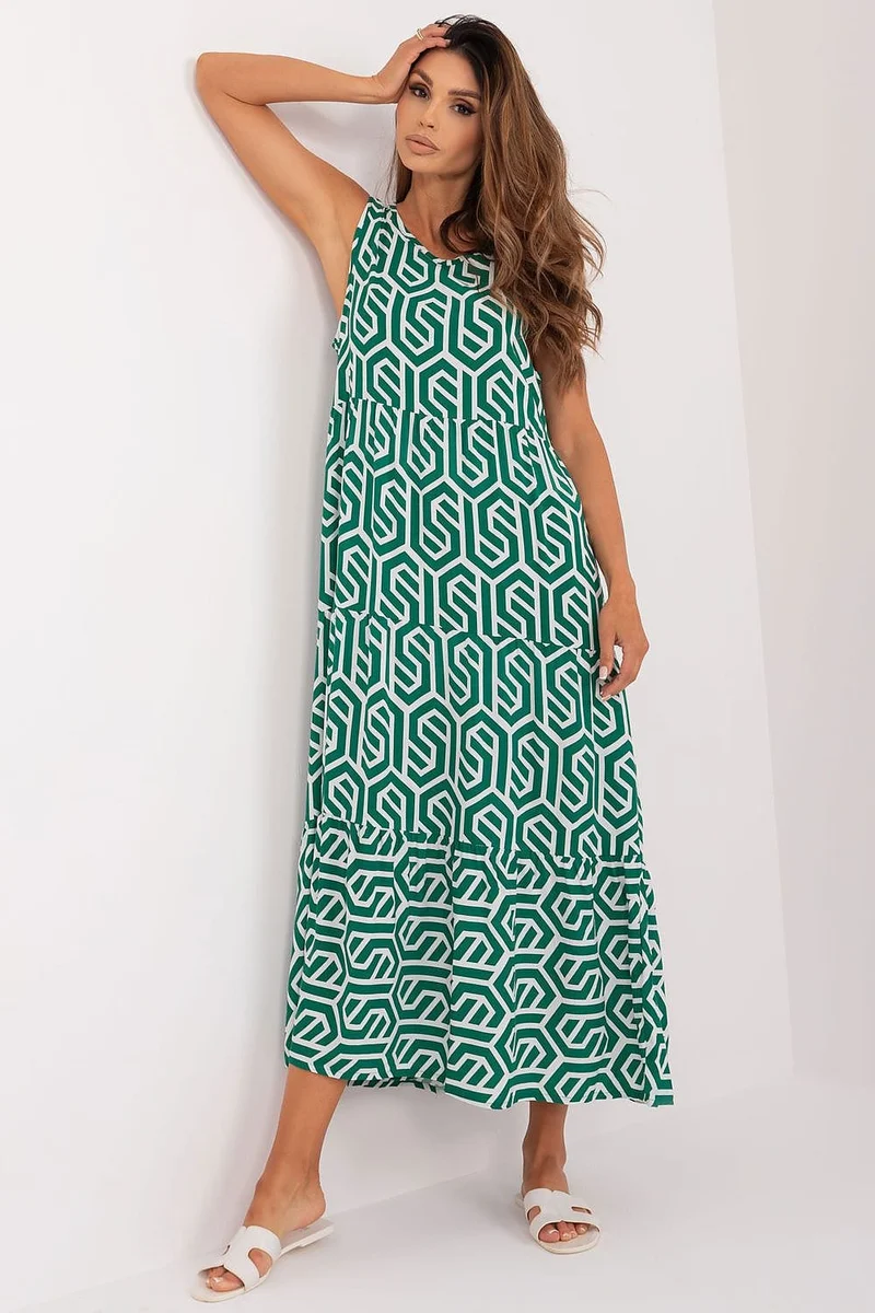 Robe d'été motif géométrique vert et blanc
