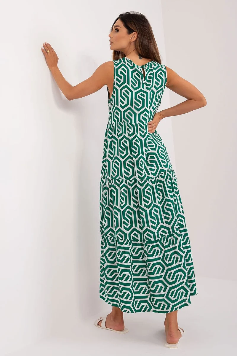 Robe d'été motif géométrique vert et blanc