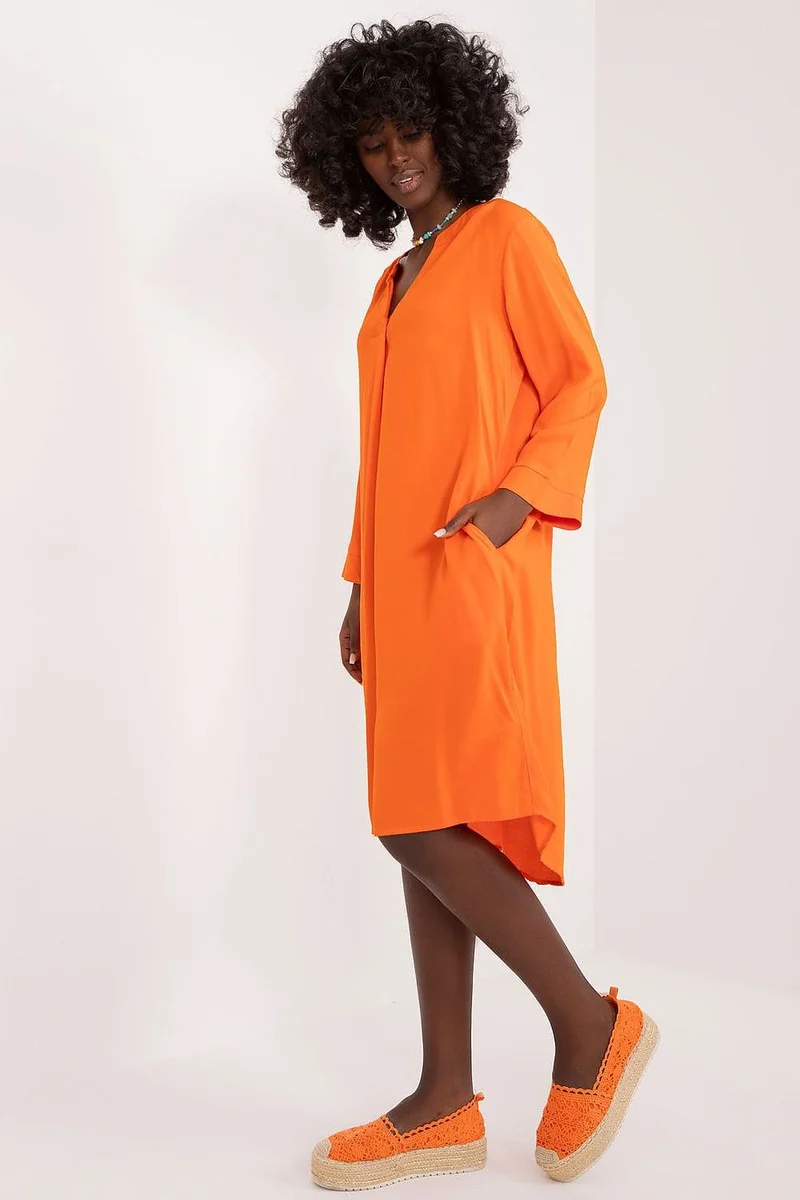 Robe casual orange fluide manche longue