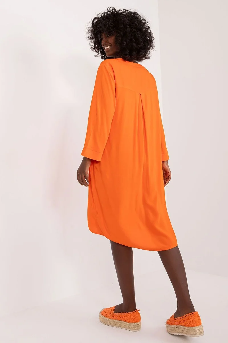 Robe casual orange fluide manche longue