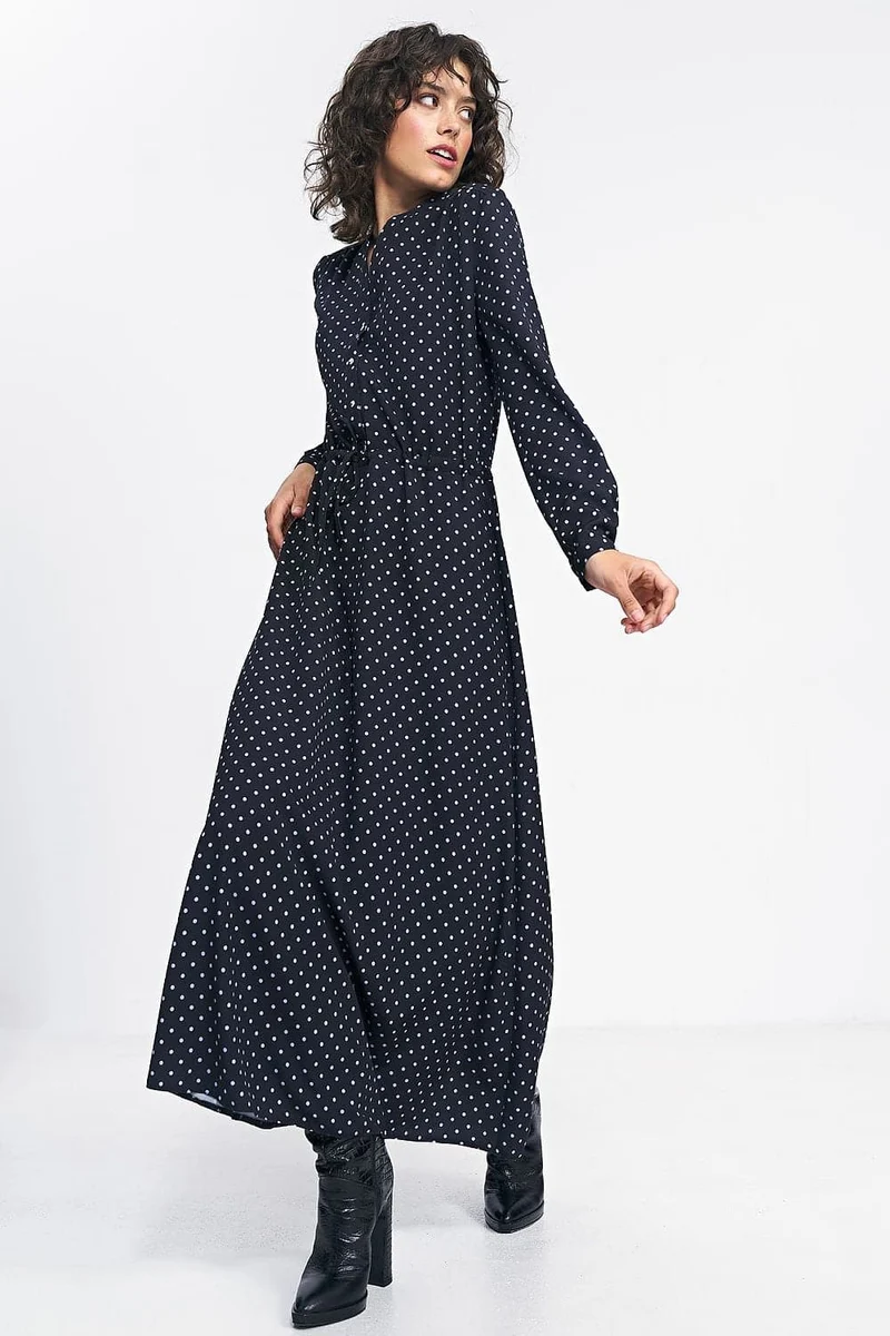 Robe longue à pois manche longue