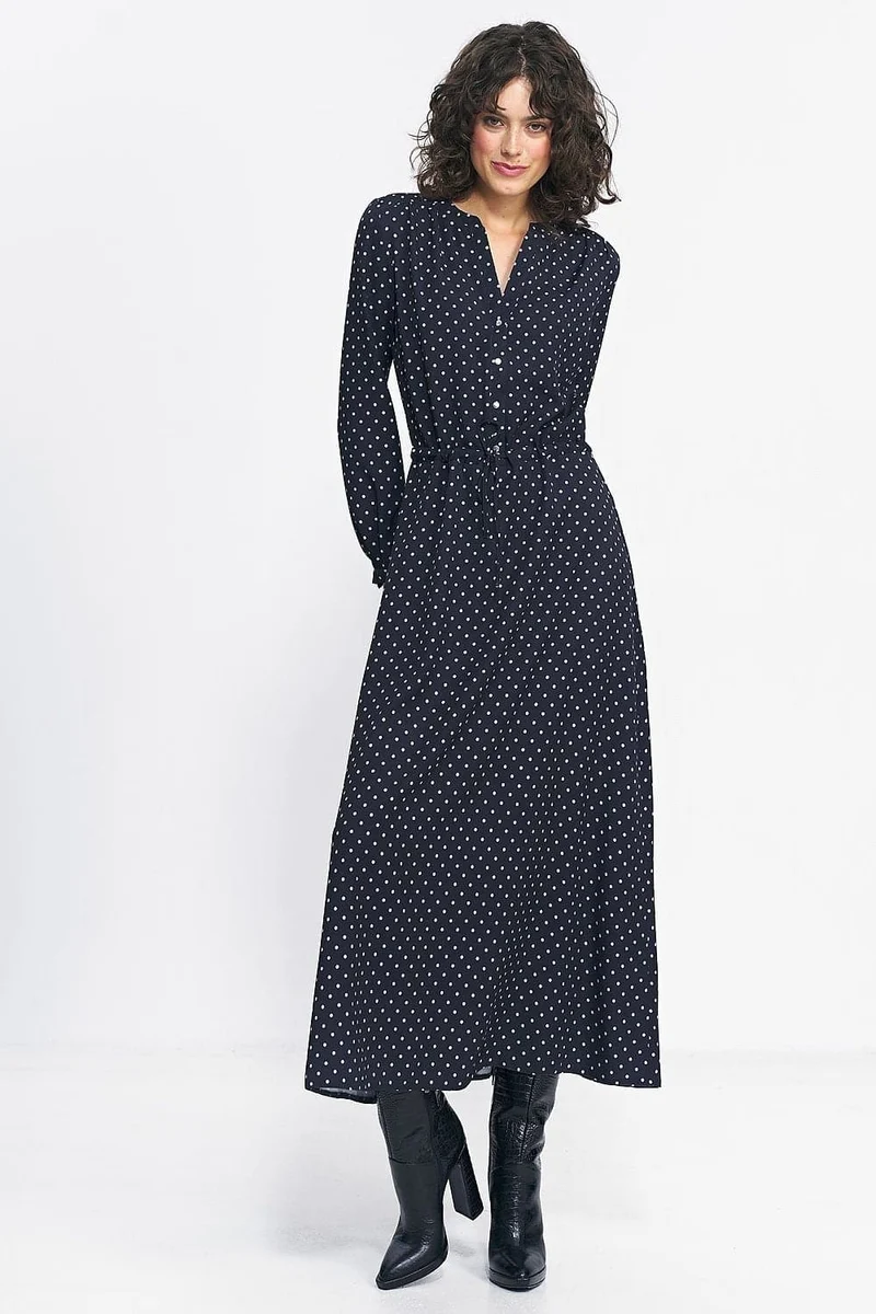 Robe longue à pois manche longue
