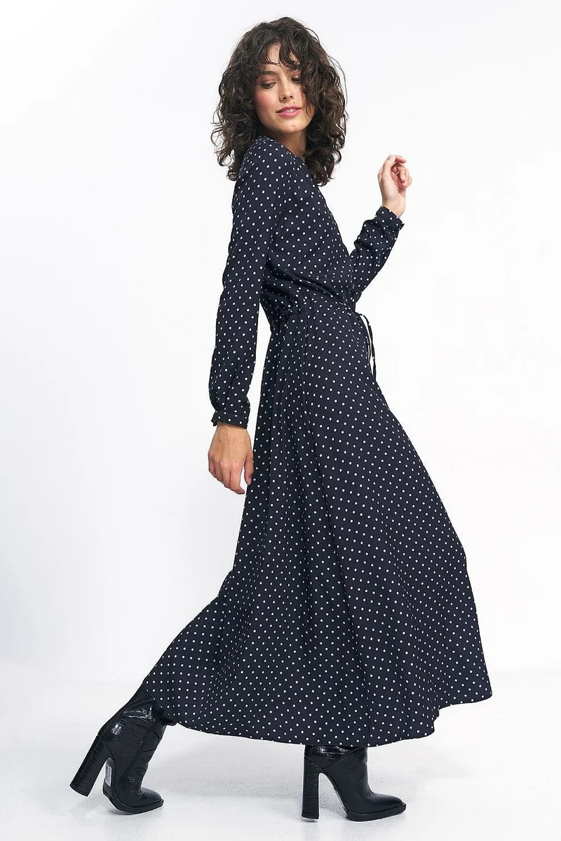 Robe longue à pois manche longue