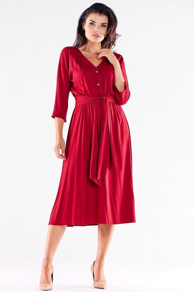 Robe midi rouge manches 3/4