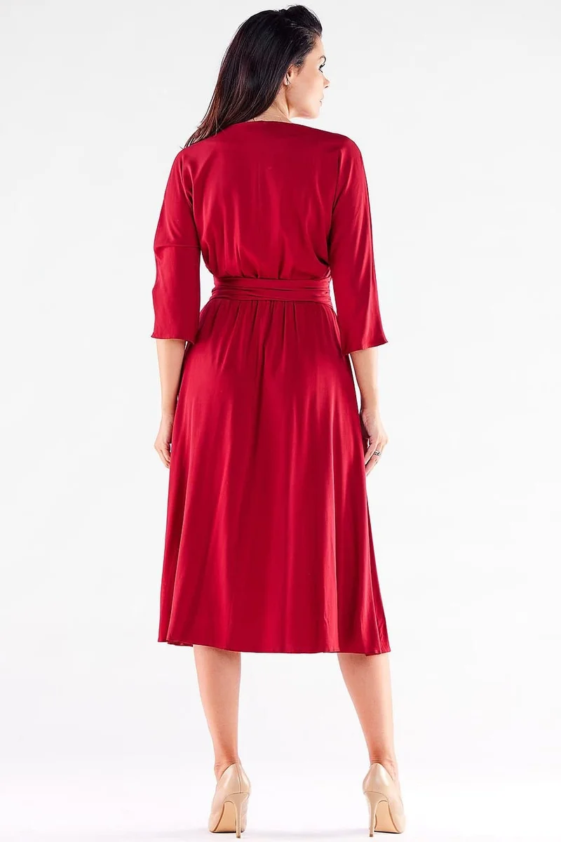 Robe midi rouge manches 3/4