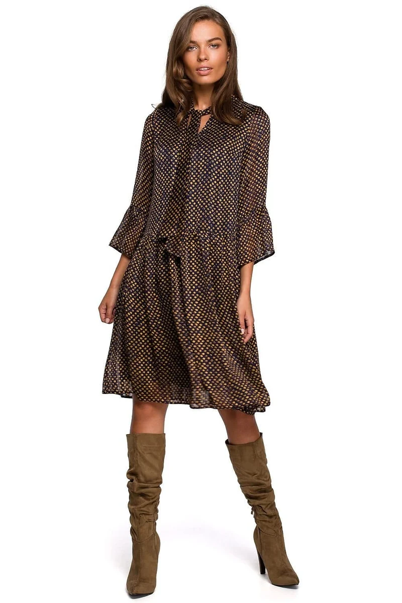 Robe courte bohème marron à pois