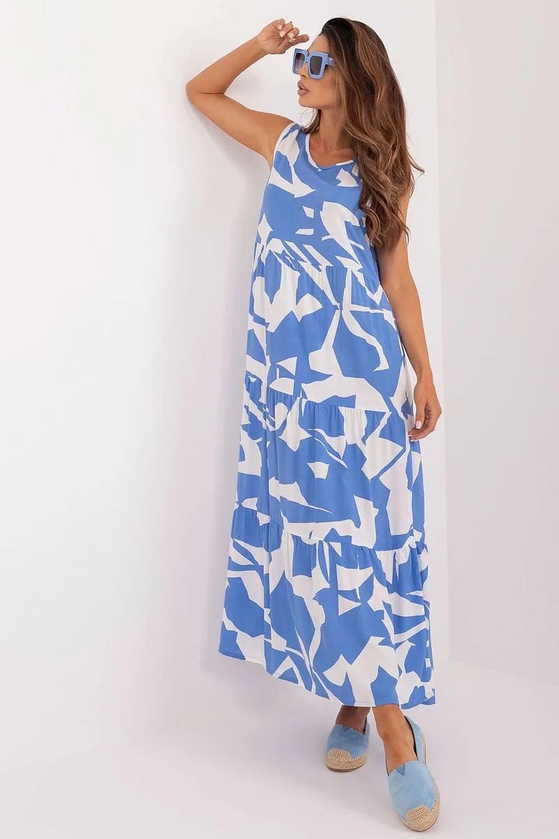 Robe d'été longue bleue sans manches