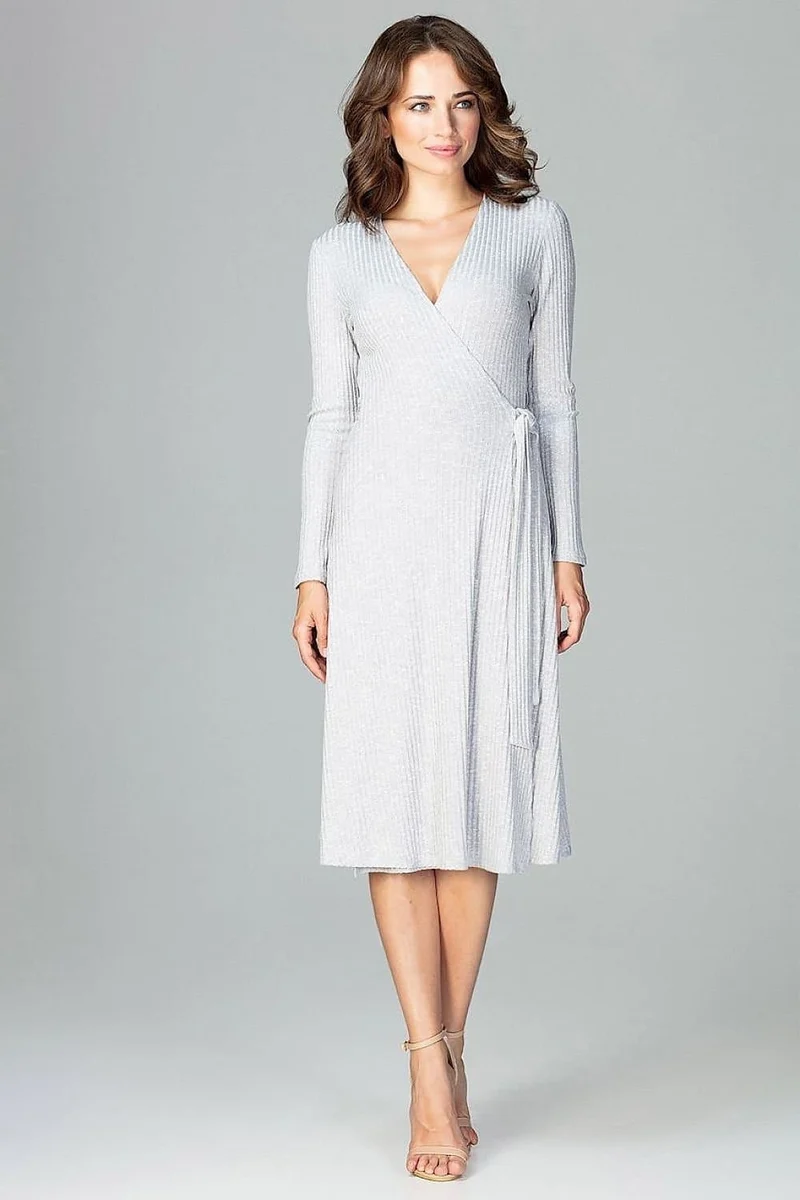 Robe portefeuille midi grise