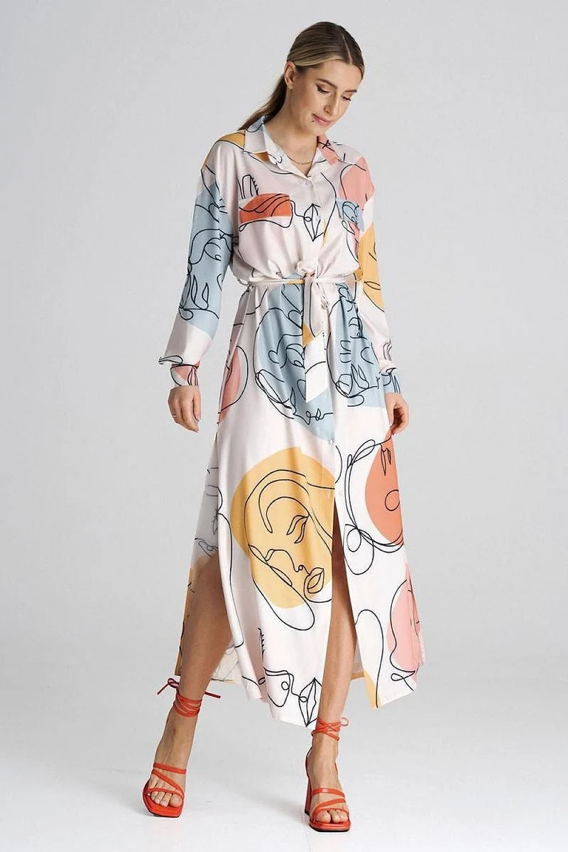 Robe chemise multicolore longue