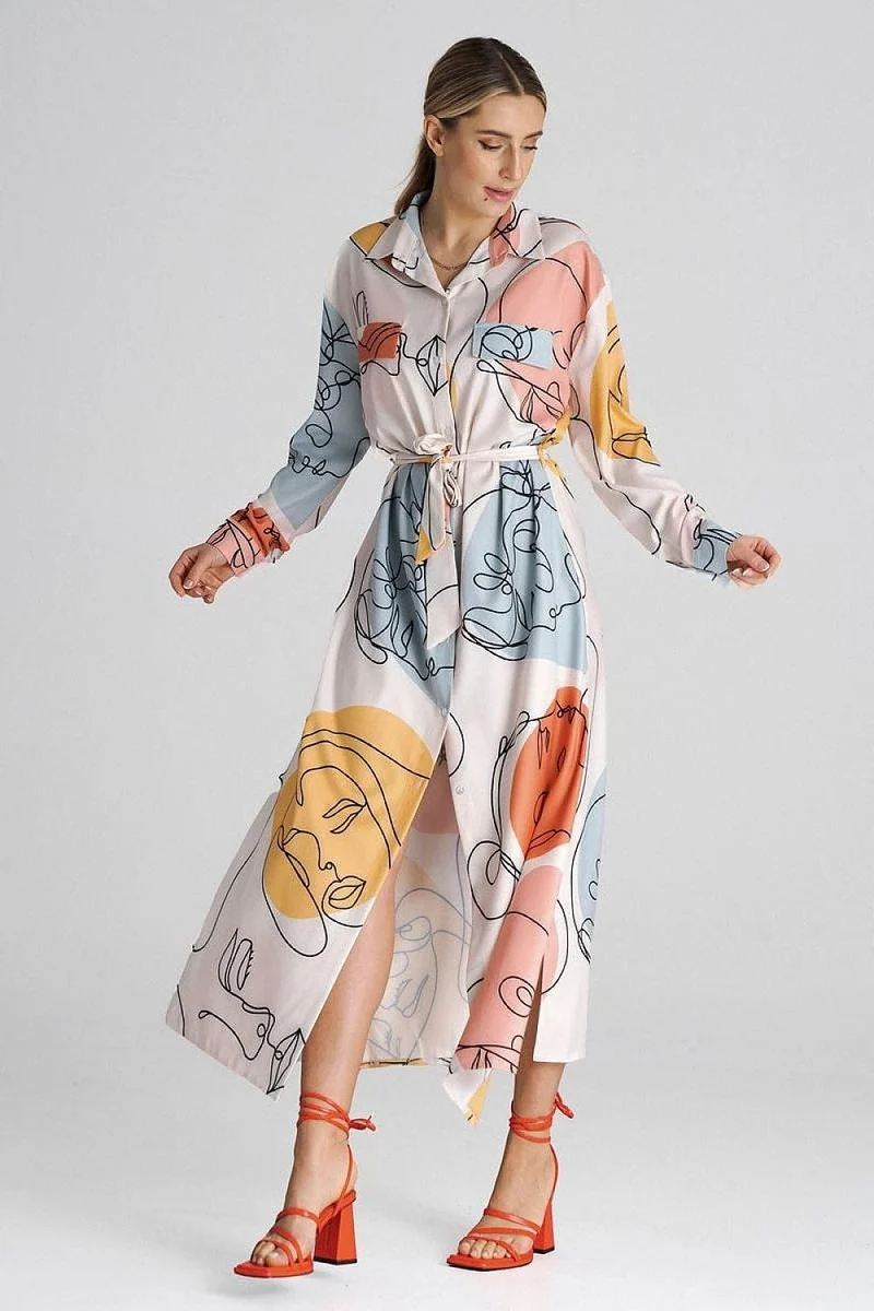 Robe chemise multicolore longue