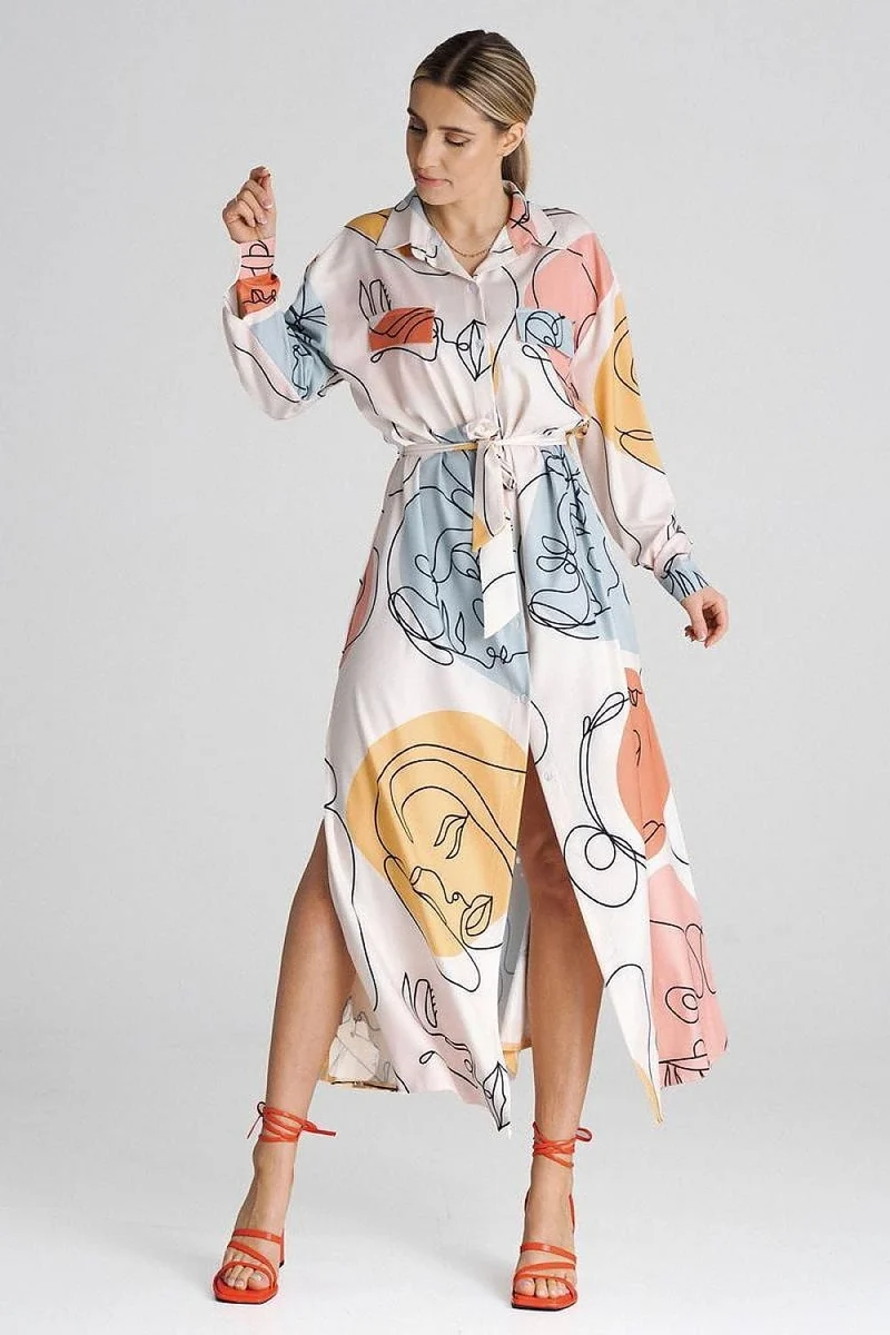 Robe chemise multicolore longue