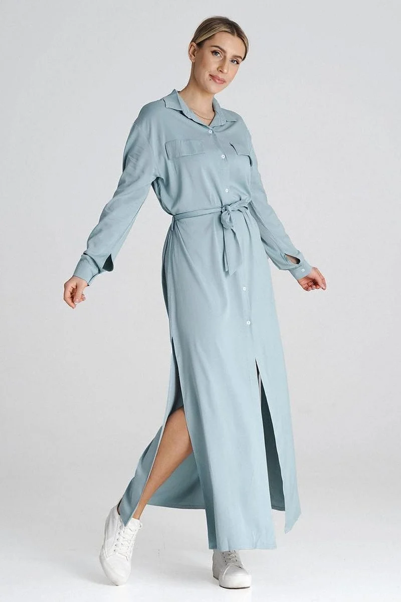 Robe chemise bleue longue casual