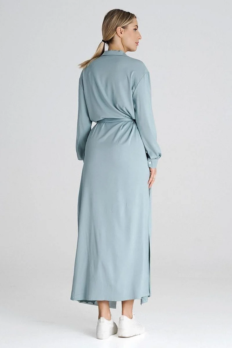 Robe chemise bleue longue casual