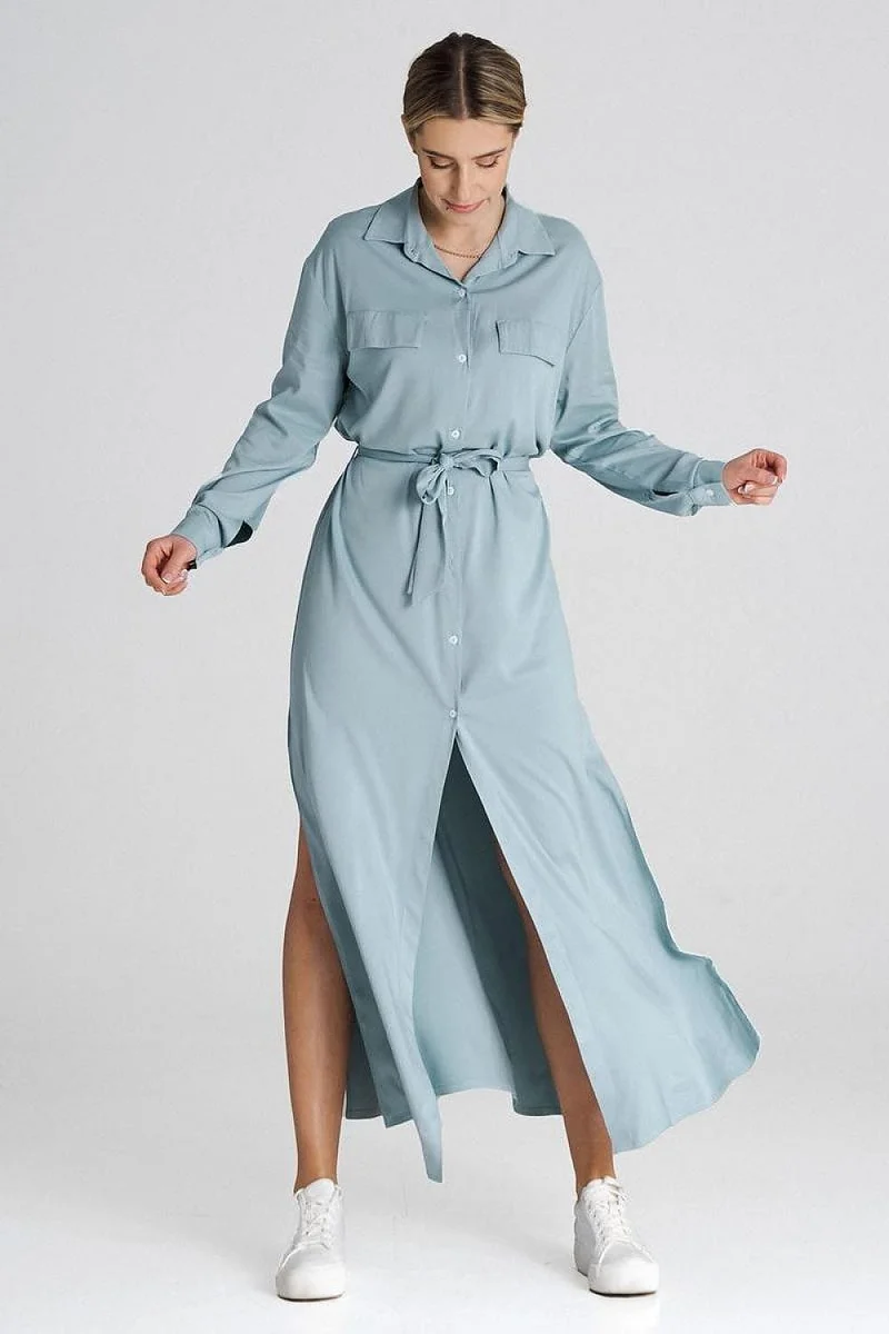 Robe chemise bleue longue casual