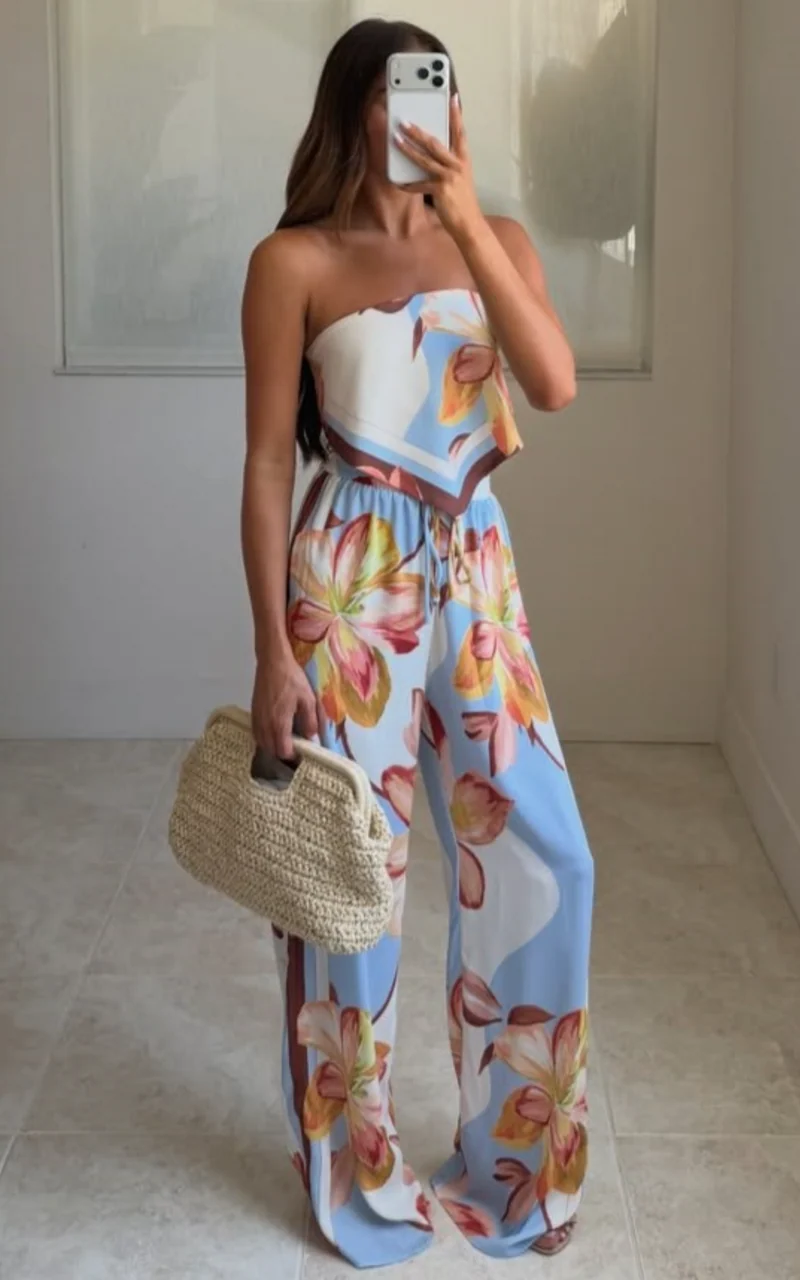 Robyn Pants - High Elastic Waist Relaxed Straight Leg Pants in Cornflower Blue