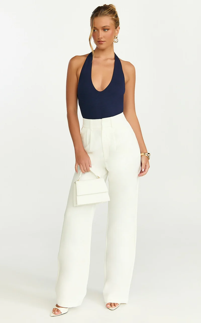 Melissa Pants - Pleat Front Wide Leg Tailored Pants in White