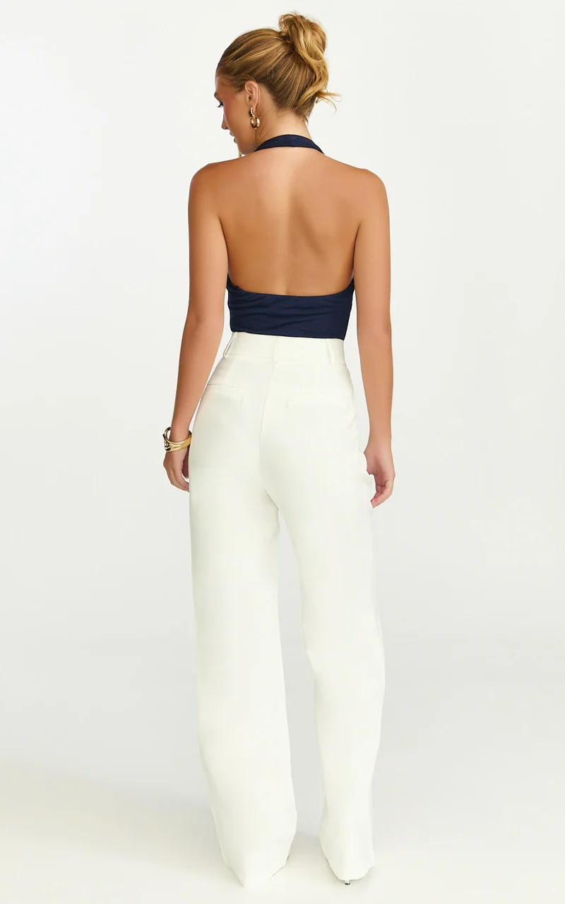 Melissa Pants - Pleat Front Wide Leg Tailored Pants in White