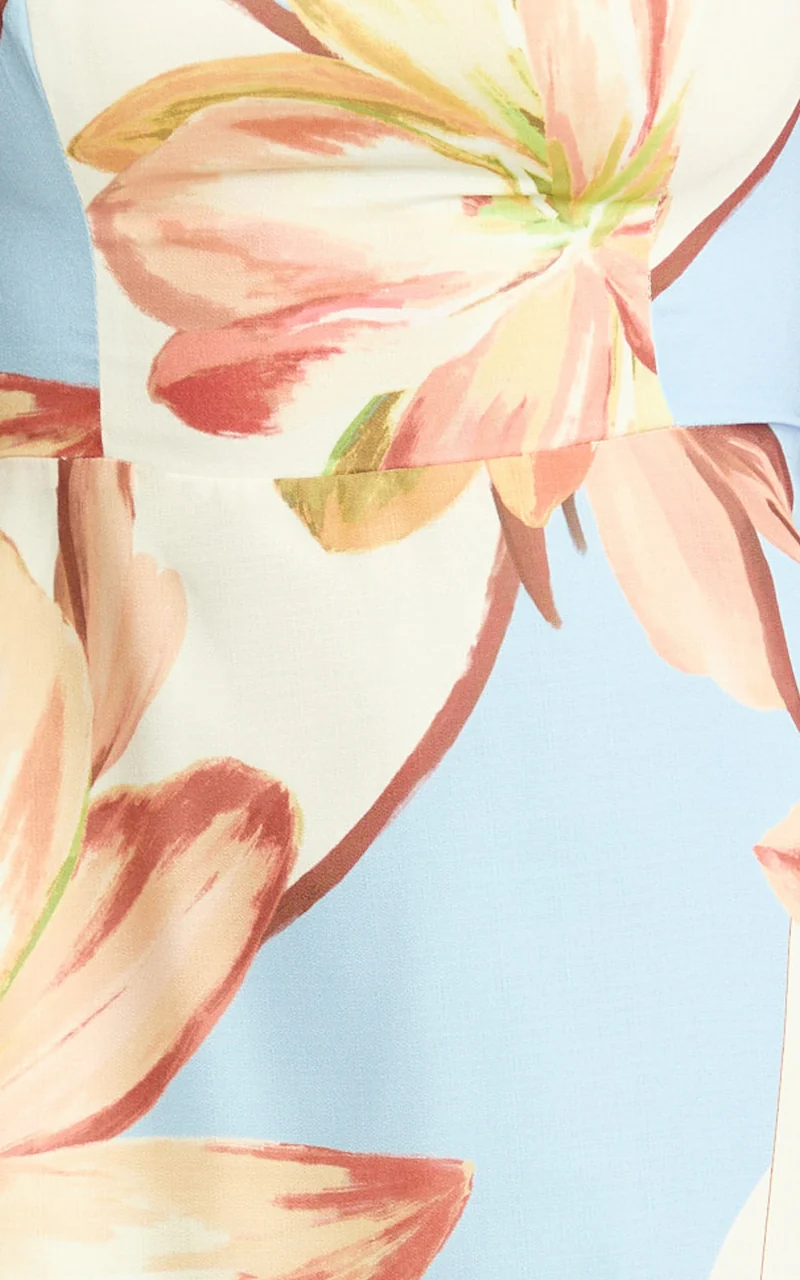 Robyn Mini Dress - Square Neck Halter Neck Faux Wrap Dress in Retro Flower Print
