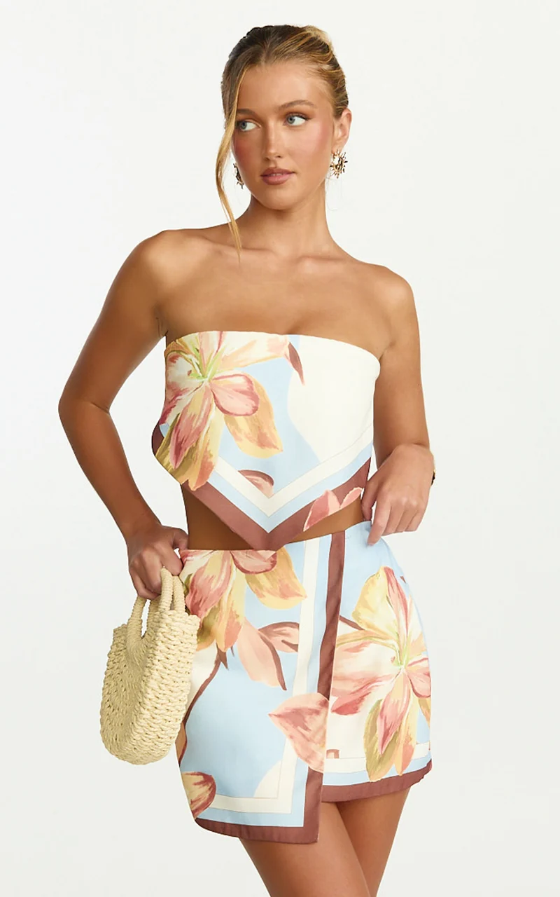 Robyn Mini Skirt - Wrap Tie Front Skirt in Cornflower Blue