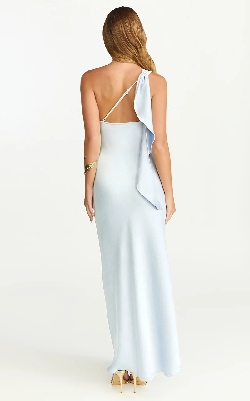 Calix Midi Dress - One Shoulder Slip Dress in Pale Blue