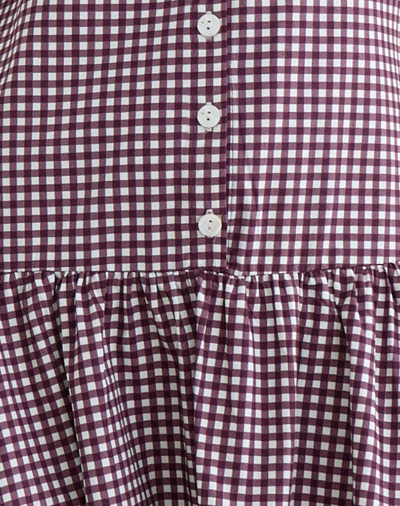 Robe mi-longue Miriam en vichy mini, couleur vin