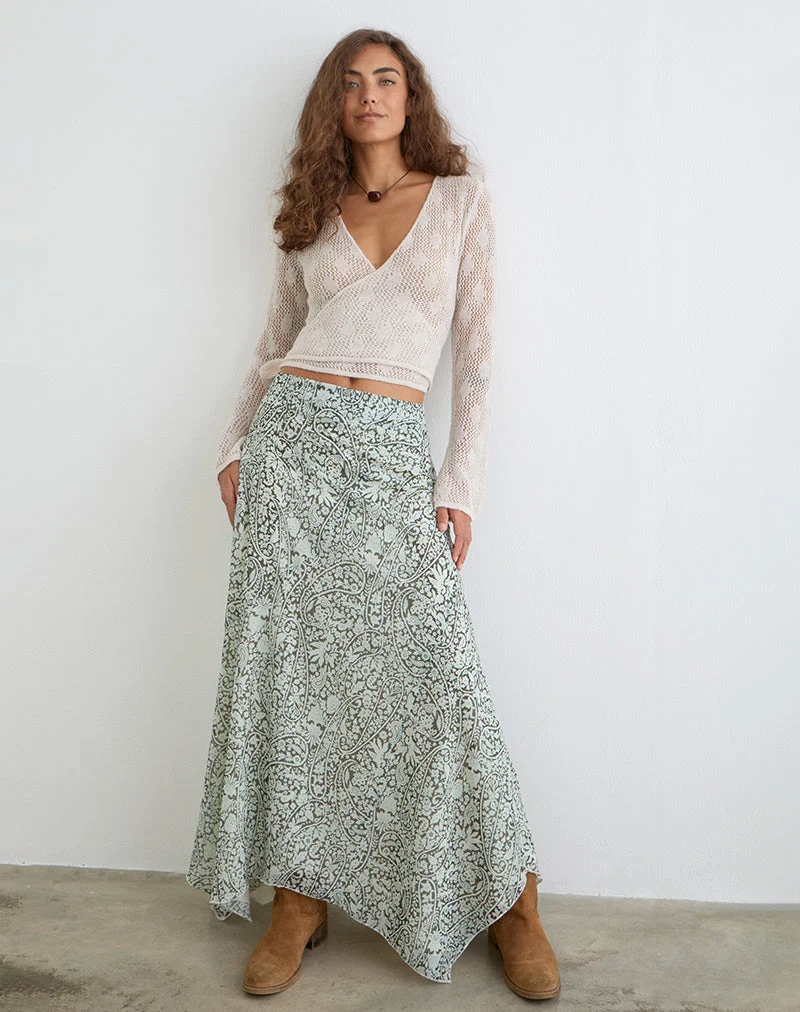 Jupe longue Rumela, motif « Bloom Paisley », bleu pâle