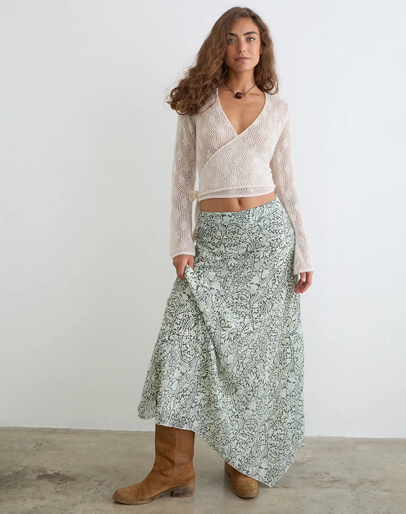 Jupe longue Rumela, motif « Bloom Paisley », bleu pâle