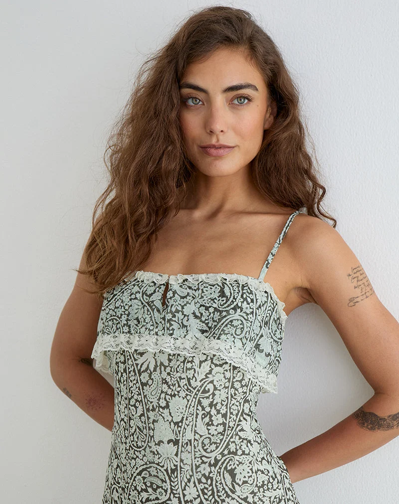 Robe longue Quilla, motif « Bloom Paisley », bleu pâle