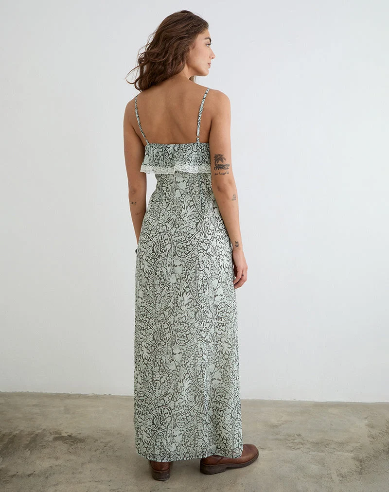 Robe longue Quilla, motif « Bloom Paisley », bleu pâle